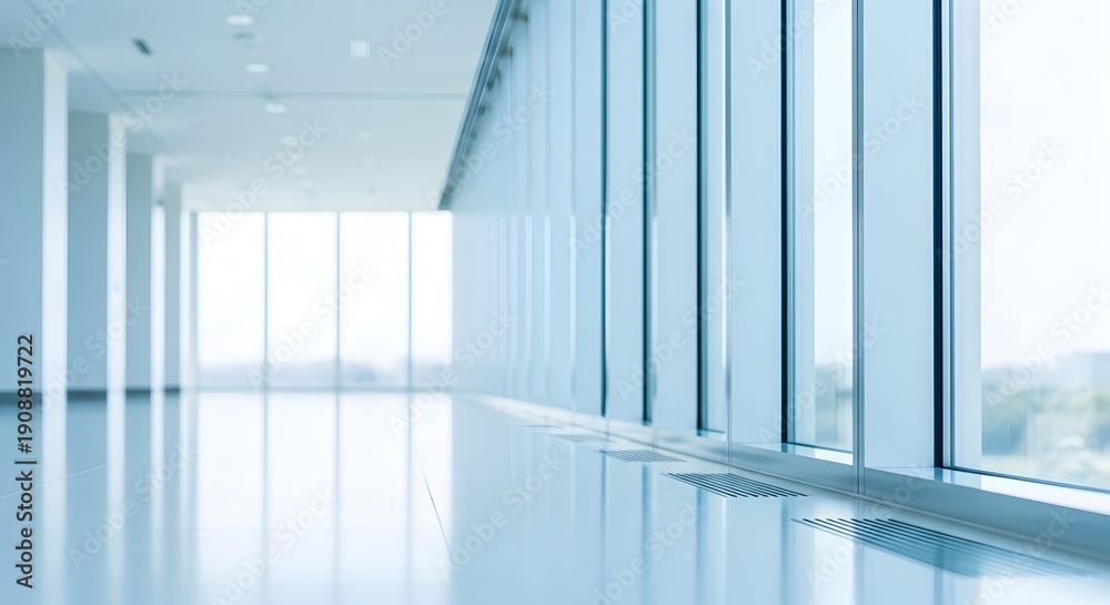 Obraz premium Minimalist Interior Space Bright Hallway with Large Windows Architecture Structure