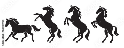 Set of horse stallion black silhouettes on white background for logo icon mascot animal horse vector design