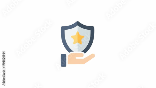 Hand holding shield with star.