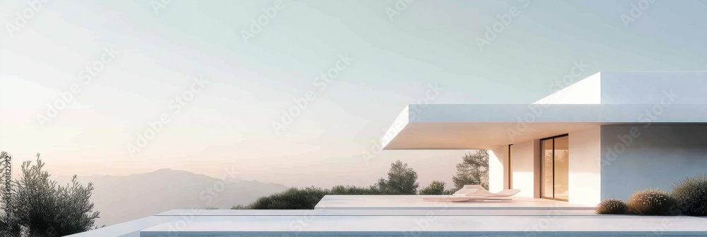 Fototapeta premium white modern architecture with clean minimalism landscapes