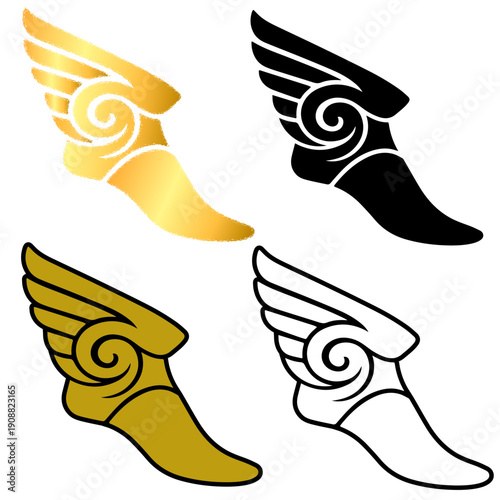 Winged Running Shoe Logo Illustration Track and Field Cross Country Emblem Black Gold Sport Icon Design