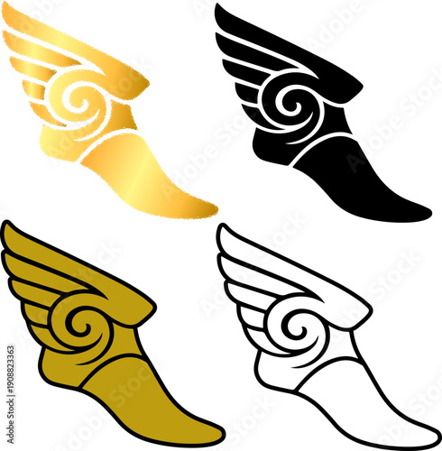 Winged Running Shoe Logo Illustration Track and Field Cross Country Emblem Black Gold Sport Icon Design