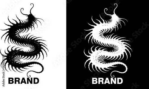 Chinese Dragon Logo Silhouette Black White Oriental Mythical Serpent Mascot Design for T Shirts Stickers Branding
