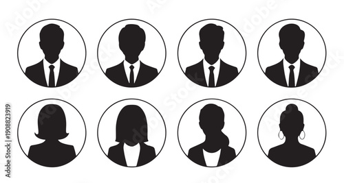 Set of clean business profile silhouettes for company directory and employee identification web