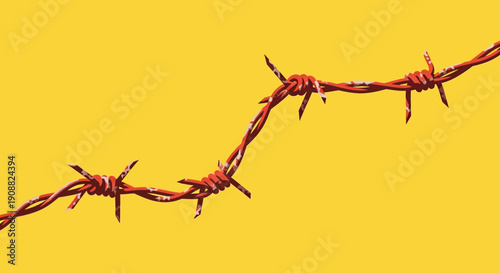 Barbed Wire on Yellow Background.