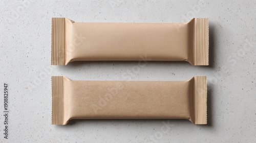Kraft paper snack bar wrapper mockup minimal neutral background natural packaging with soft shadows and clean composition