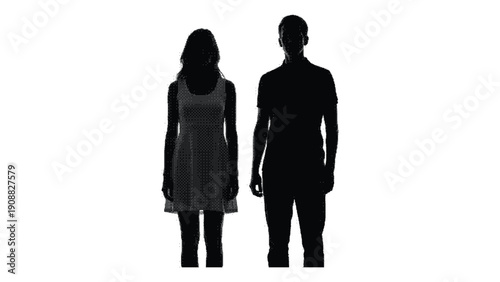 Black silhouettes of a man and woman standing side by side