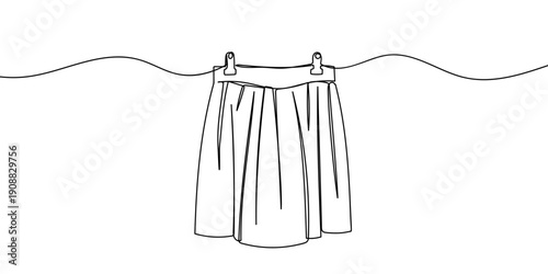 Continuous line drawing of a pleated skirt hanging up. single line vector illustration Editable stroke.