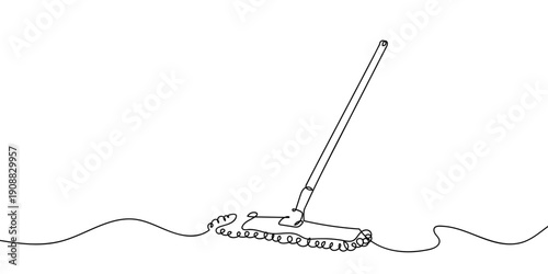 Continuous line drawing of a mop. single line vector illustration Editable stroke.