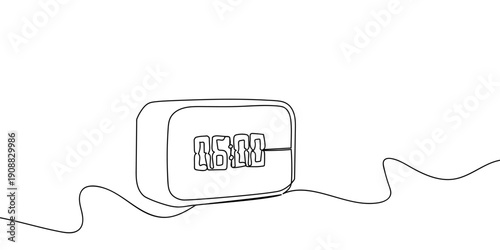 Continuous line drawing of a digital clock showing six o'clock in the morning. single line vector illustration Editable stroke.