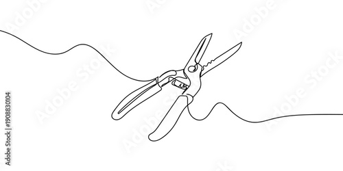 Continuous line drawing of pruning shears. single line vector illustration Editable stroke.