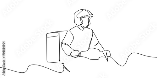 Continuous line drawing of a food delivery driver. single line vector illustration Editable stroke.