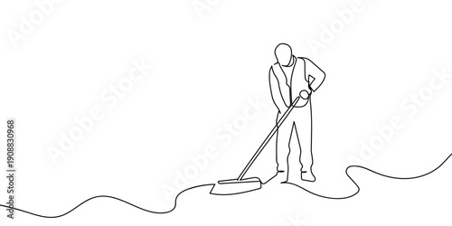 Continuous line drawing of a street sweeper/street cleaning worker. single line vector illustration Editable stroke.