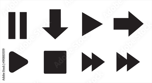Arrow Control Icon Set – Directional Symbols for User Interface, Multimedia, and Navigation Design