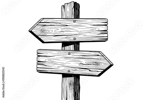 Two wooden signposts pointing in opposite directions on a rustic pole outdoors