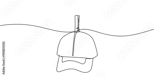Photography Continuous line drawing of a hanging baseball cap