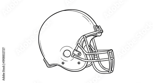 American Football Helmet Line Drawing Illustration.
