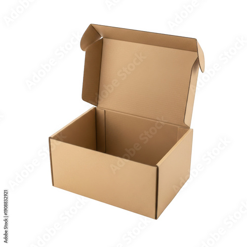 Open cardboard box isolated on transparent background