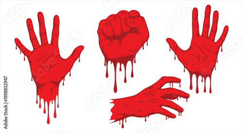 Bloody Hand and Lip Print Concept – Red Stained Graphic Symbol of Crime, Passion, and Emotional Impact