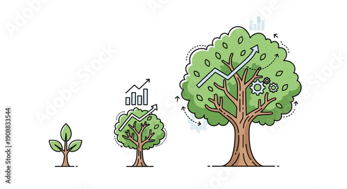 Illustrated growth concept depicting stages of development and business progress
