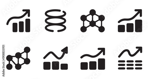 Financial growth and data analysis line icons set, business progress and statistical data symbols