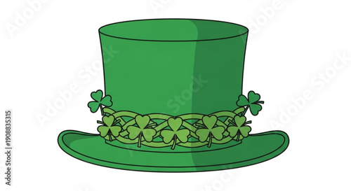 Green leprechaun hat decorated with shamrocks a festive symbol for St Patricks Day celebrations and Irish culture isolated on white