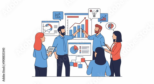 Business team analyzing charts and graphs with growth statistics