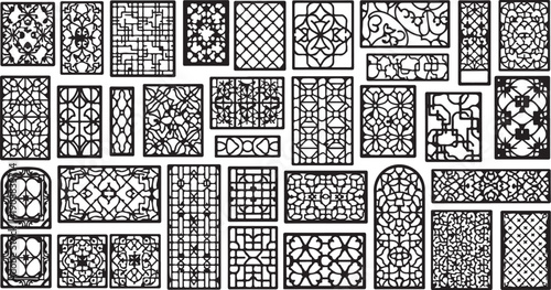 Collection of various stained glass window panel designs