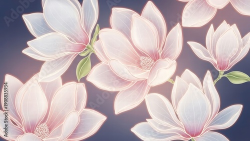 Magnolia Floral Elegance: A delicate display of magnolia blossoms, their soft petals and pastel hues evoke a sense of peace and tranquility, perfect for adding a touch of elegance to any design.