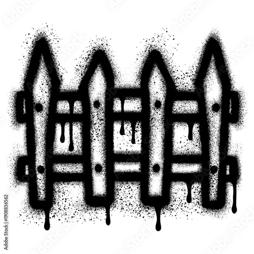 wooden fence in graffiti style with black spray paint.