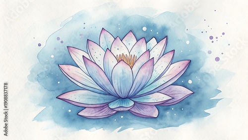 Delicate Pink and Blue Water Lily Hand-Painted Floral Illustration