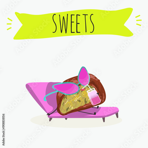 Funny Characters Dubai Chewy Cookie, hand drawn vector illustration.