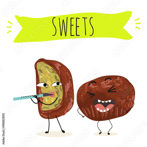 Funny Characters Dubai Chewy Cookie, hand drawn vector illustration.