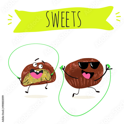 Funny Characters Dubai Chewy Cookie, hand drawn vector illustration.