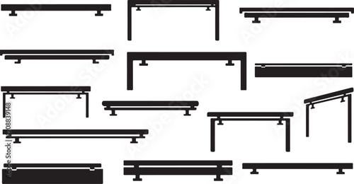 Various black metal bench frames on white background illustration