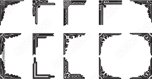 Ornate black corner frame elements for design and decoration