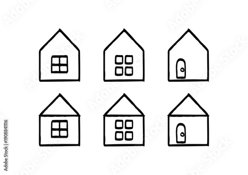 Line art house icon set　線画おうちイラストセット
