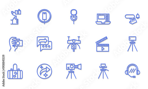 vlogger themes icon set with thick outline vector illustration