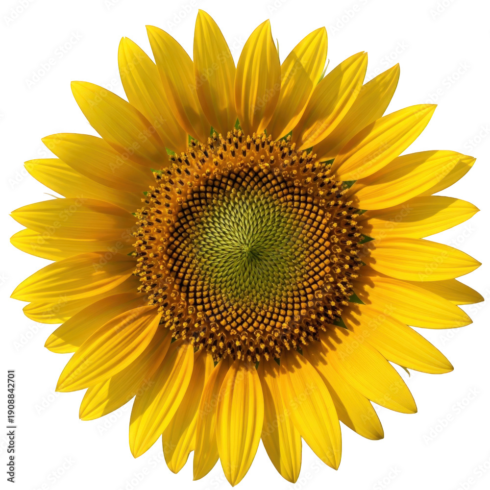 Naklejka premium Vibrant sunflower close-up with bright yellow petals isolated on transparent background