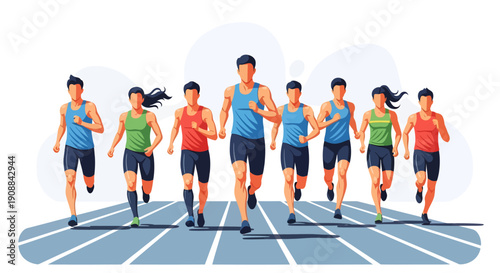 Athletes running on a track in a competitive event with participants