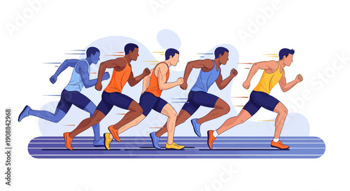 Athletes sprinting fiercely on a track in a competitive event with determination.