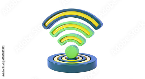 3D Wi-Fi Symbol Icon with Green and Yellow Colors