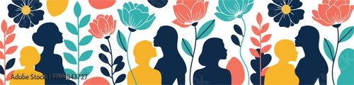 Diverse Women Silhouettes with Floral Background Representing Unity and Growth