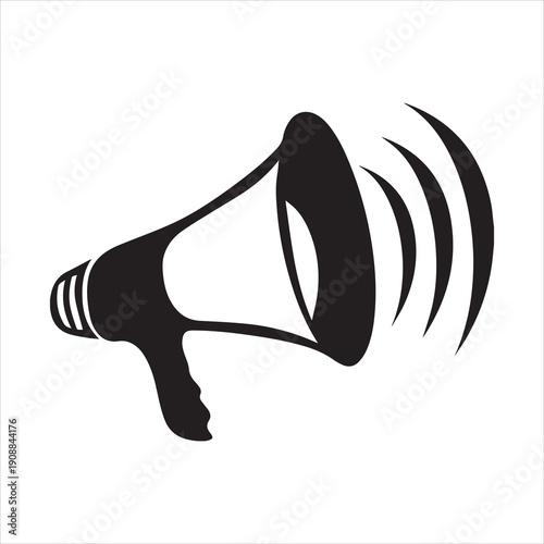 Black Megaphone Icon Making Loud Announcement on White Background