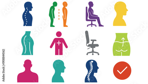 Back pain icons vector illustration with human silhouettes and spine symbols