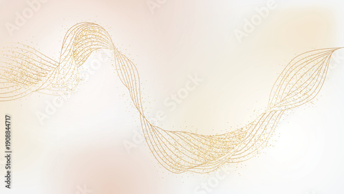 Wallpaper Mural Abstract background featuring flowing, golden wavy lines and sparkling dust particles on a soft cream gradient background Torontodigital.ca