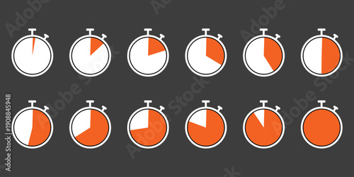 Stopwatch vector illustration, timer concept, flat design, isolated on dark background