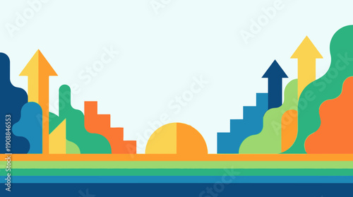 Vibrant business growth concept with colorful arrows and steps