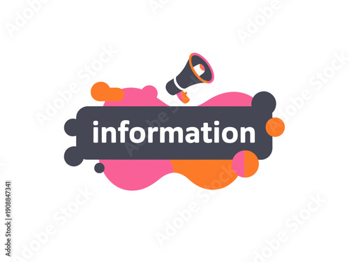 A colorful vector graphic illustration of a megaphone announcing information on a vibrant pink and orange background