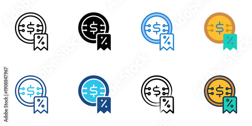 Cryptocurrency Tax icons set multiple style collection. Editable stroke 
